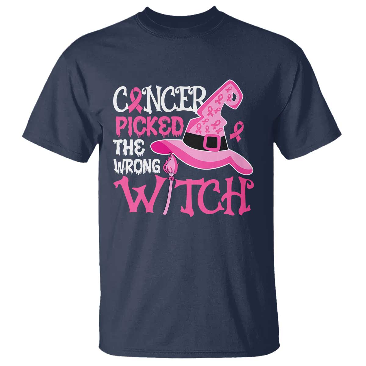 Breast Cancer Halloween T Shirt Cancer Picked The Wrong Witch - Wonder Print Shop