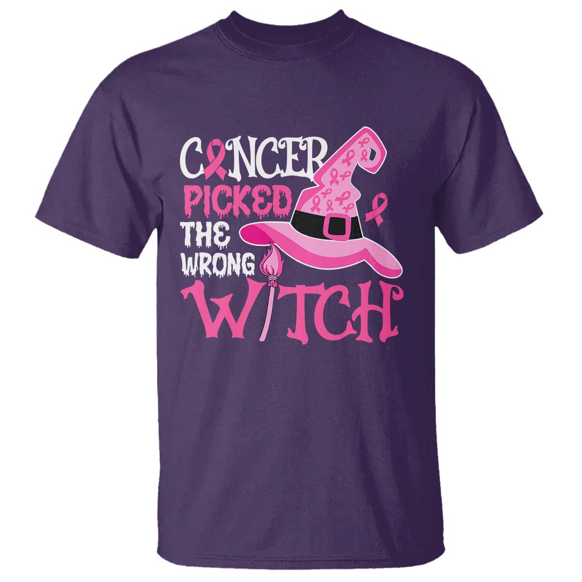 Breast Cancer Halloween T Shirt Cancer Picked The Wrong Witch - Wonder Print Shop