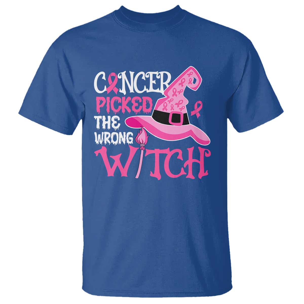 Breast Cancer Halloween T Shirt Cancer Picked The Wrong Witch - Wonder Print Shop