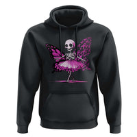 Pink Breast Cancer Hoodie Cute Ballerina Skeleton Ribbon Buterfly - Wonder Print Shop
