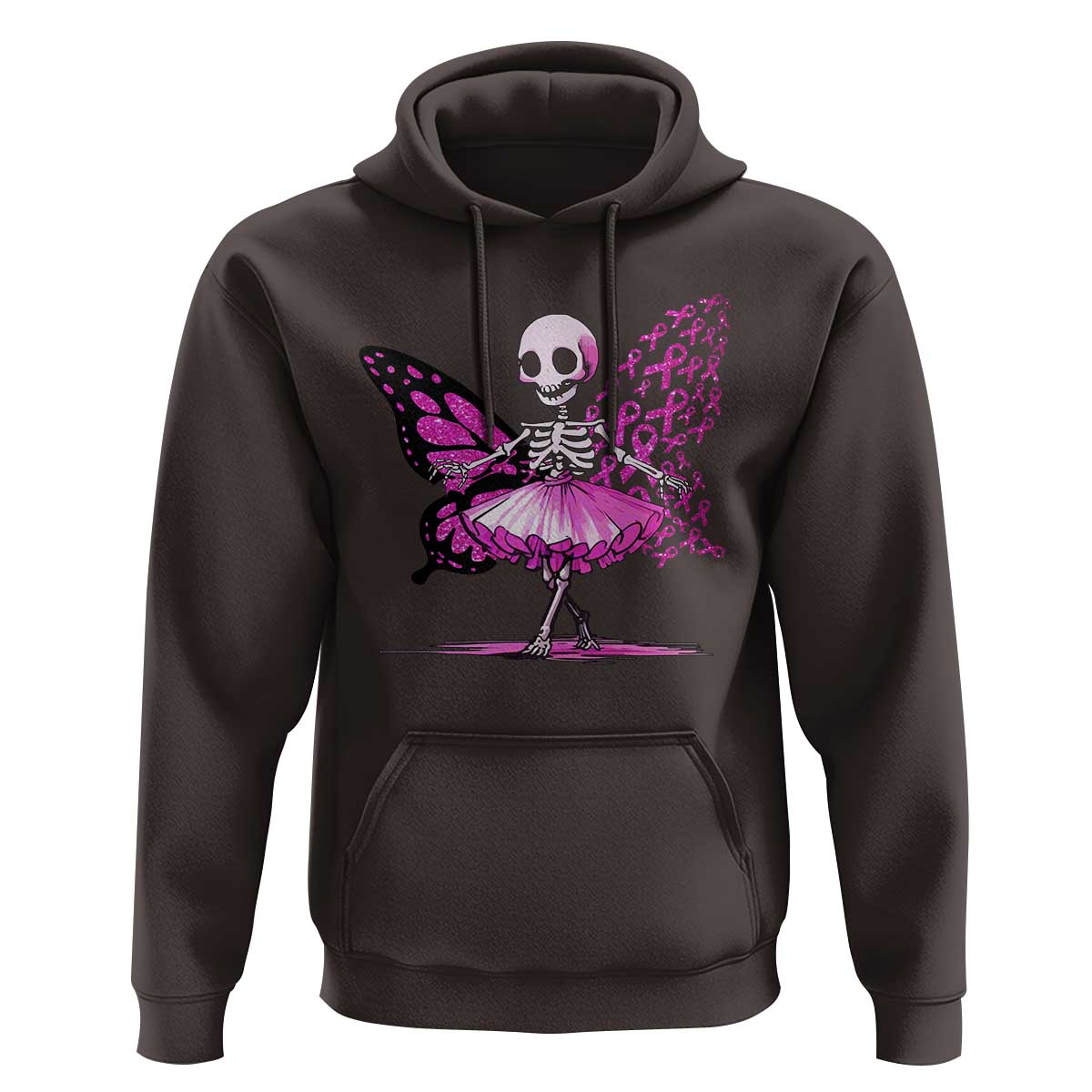 Pink Breast Cancer Hoodie Cute Ballerina Skeleton Ribbon Buterfly - Wonder Print Shop