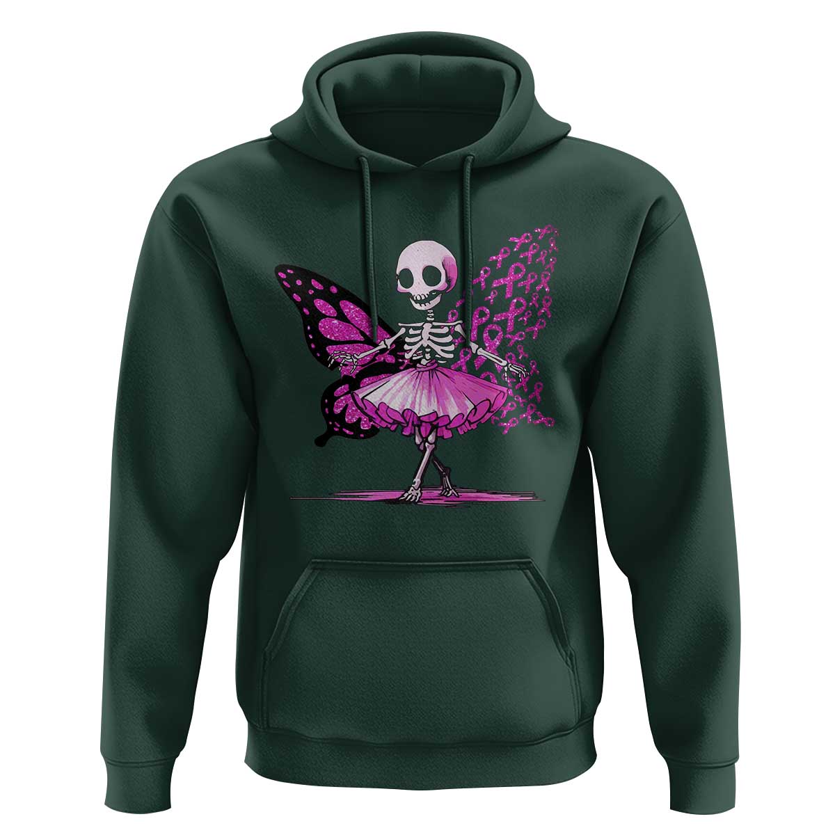 Pink Breast Cancer Hoodie Cute Ballerina Skeleton Ribbon Buterfly - Wonder Print Shop