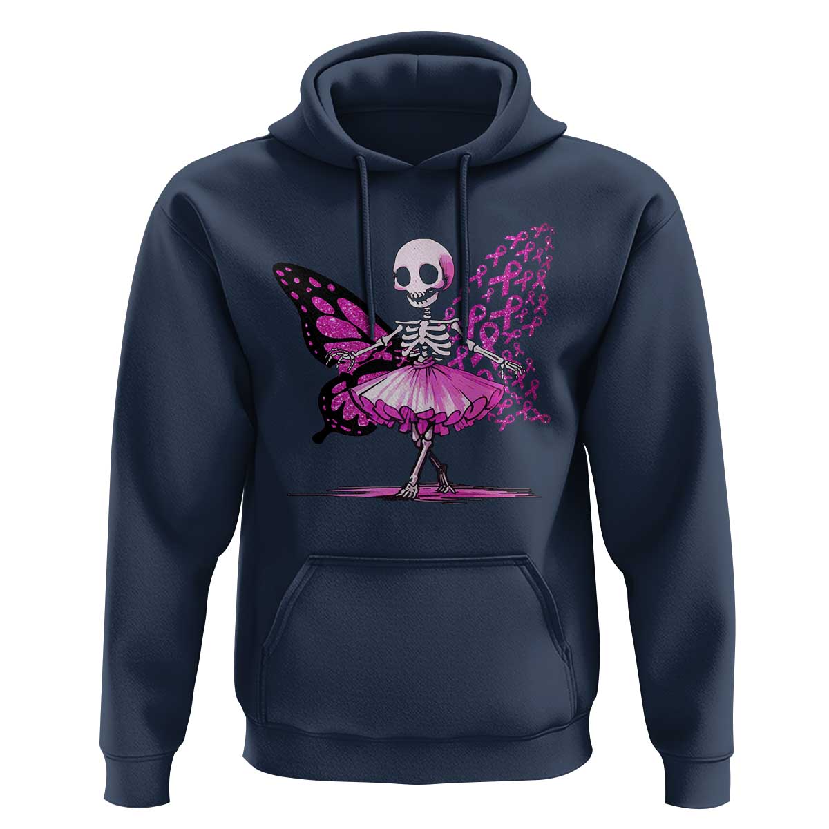 Pink Breast Cancer Hoodie Cute Ballerina Skeleton Ribbon Buterfly - Wonder Print Shop