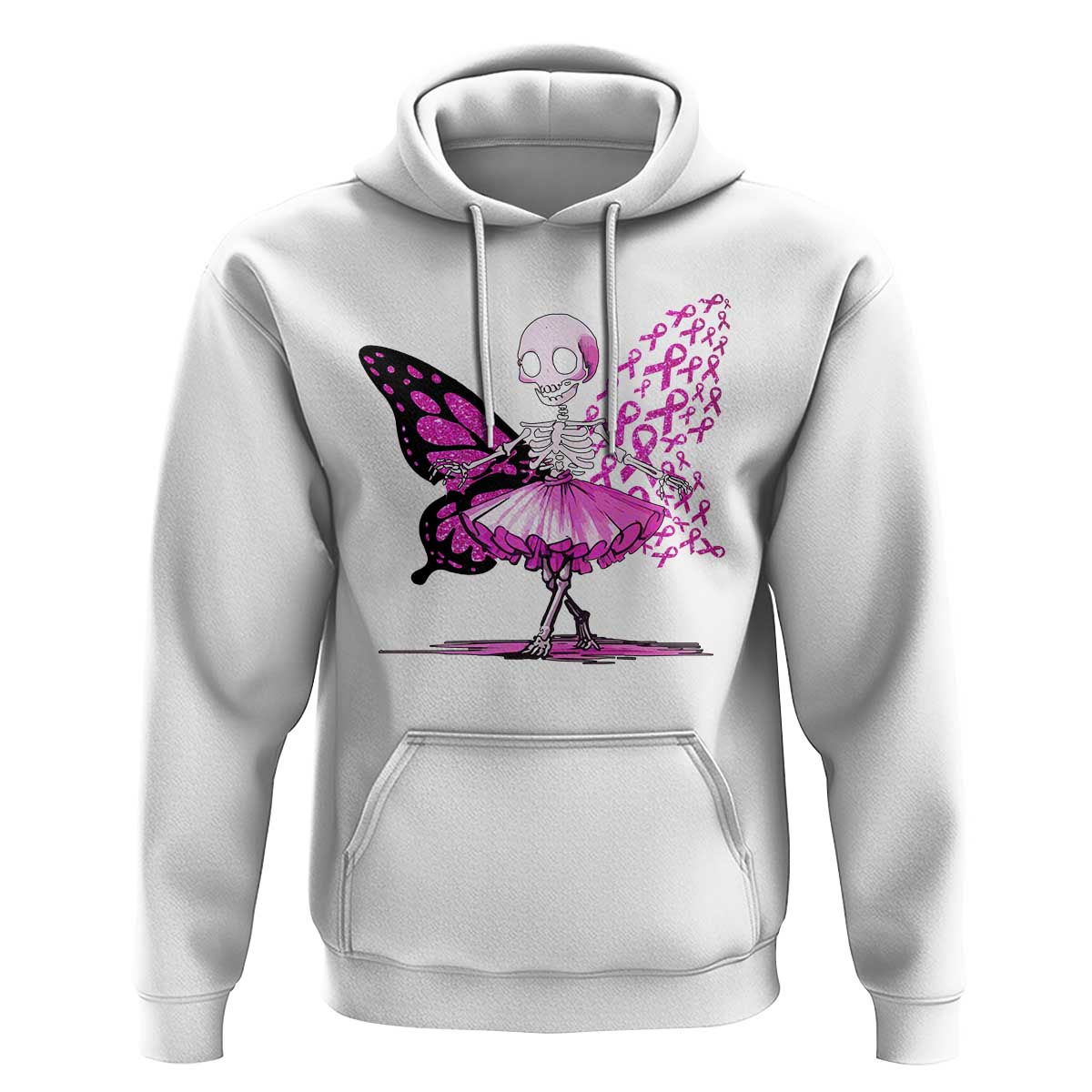 Pink Breast Cancer Hoodie Cute Ballerina Skeleton Ribbon Buterfly - Wonder Print Shop