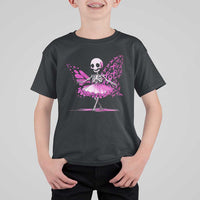 Pink Breast Cancer T Shirt For Kid Cute Ballerina Skeleton Ribbon Buterfly - Wonder Print Shop