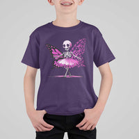 Pink Breast Cancer T Shirt For Kid Cute Ballerina Skeleton Ribbon Buterfly - Wonder Print Shop
