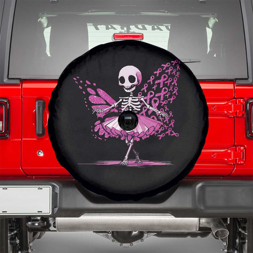 Pink Breast Cancer Spare Tire Cover Cute Ballerina Skeleton Ribbon Buterfly