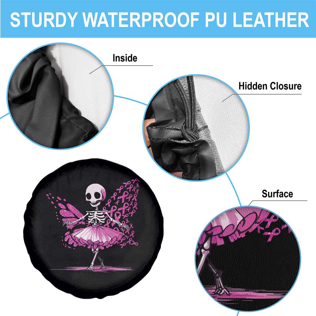 Pink Breast Cancer Spare Tire Cover Cute Ballerina Skeleton Ribbon Buterfly