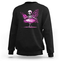 Pink Breast Cancer Sweatshirt Cute Ballerina Skeleton Ribbon Buterfly - Wonder Print Shop