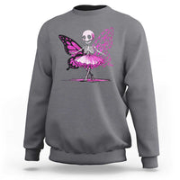 Pink Breast Cancer Sweatshirt Cute Ballerina Skeleton Ribbon Buterfly - Wonder Print Shop