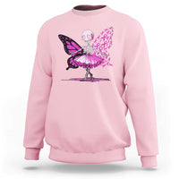 Pink Breast Cancer Sweatshirt Cute Ballerina Skeleton Ribbon Buterfly - Wonder Print Shop