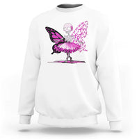 Pink Breast Cancer Sweatshirt Cute Ballerina Skeleton Ribbon Buterfly - Wonder Print Shop
