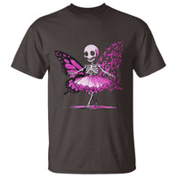 Pink Breast Cancer T Shirt Cute Ballerina Skeleton Ribbon Buterfly - Wonder Print Shop
