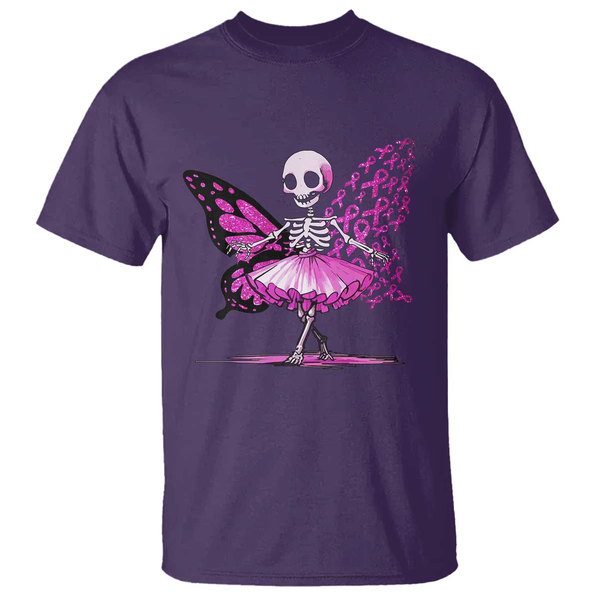 Pink Breast Cancer T Shirt Cute Ballerina Skeleton Ribbon Buterfly - Wonder Print Shop
