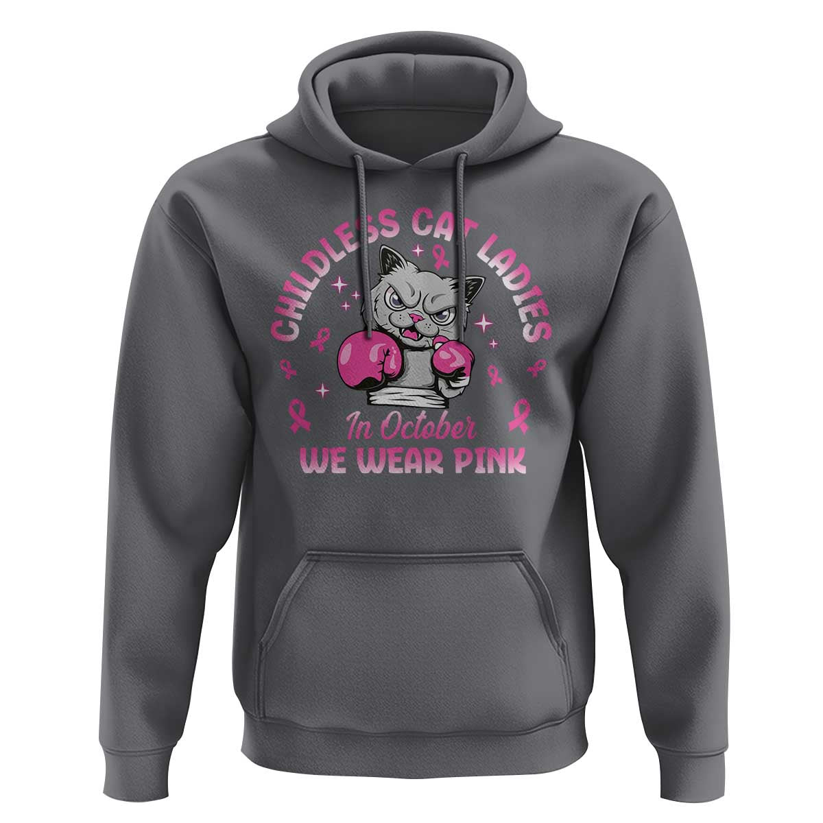 Breast Cancer Childless Cat Lady Hoodie In October We Wear Pink - Wonder Print Shop
