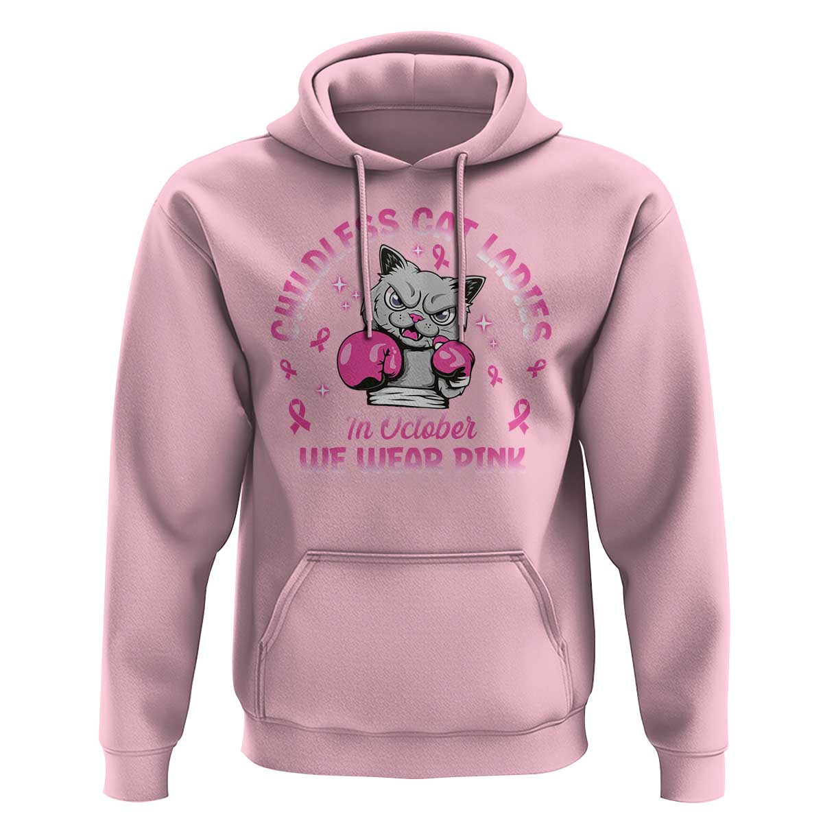 Breast Cancer Childless Cat Lady Hoodie In October We Wear Pink - Wonder Print Shop