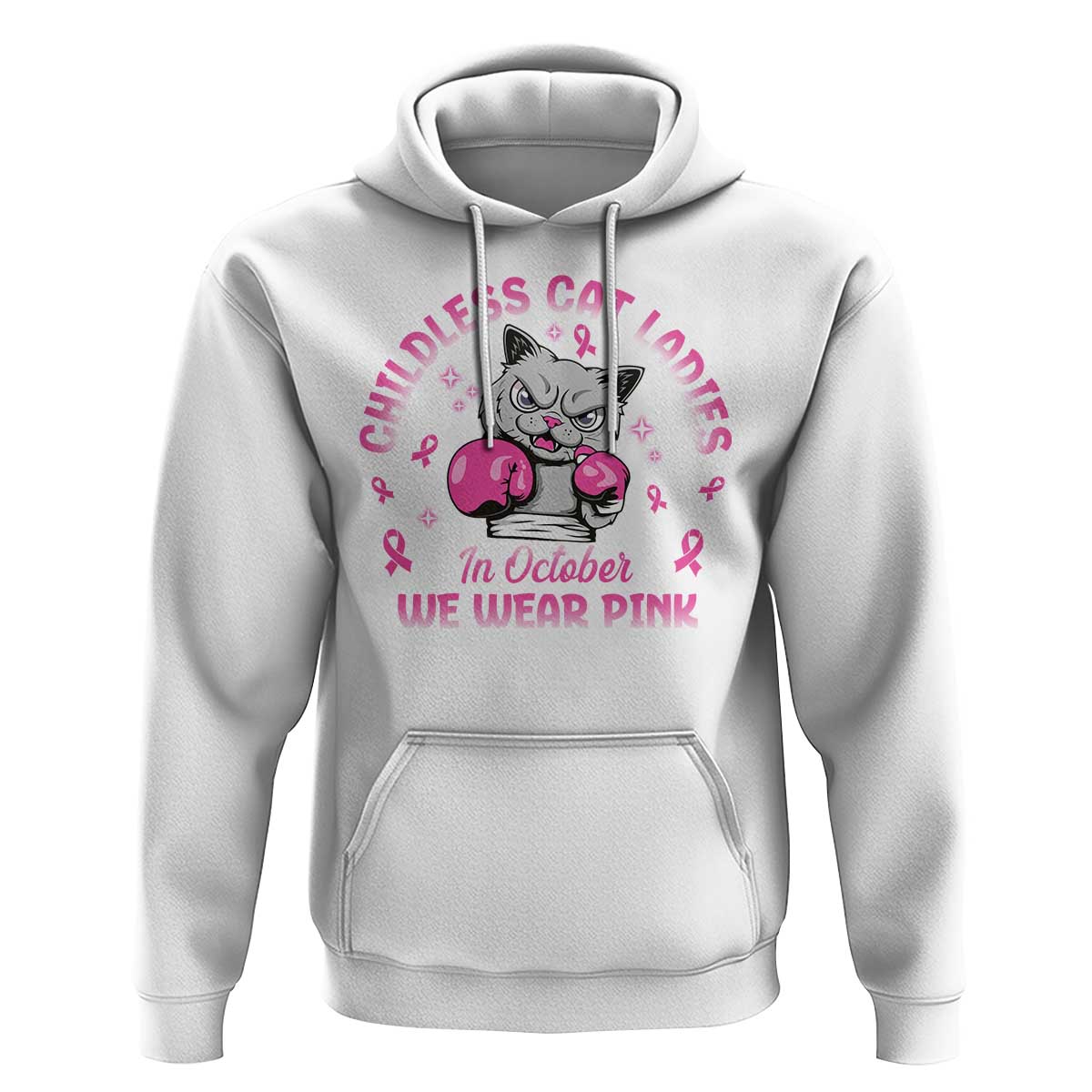 Breast Cancer Childless Cat Lady Hoodie In October We Wear Pink - Wonder Print Shop