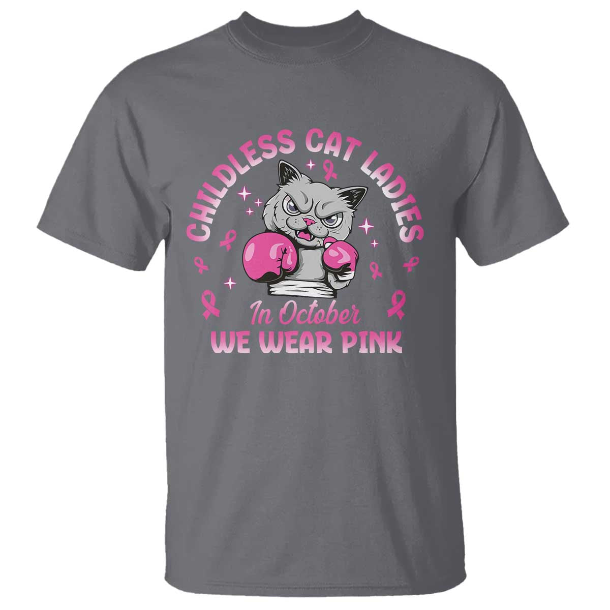 Breast Cancer Childless Cat Lady T Shirt In October We Wear Pink - Wonder Print Shop