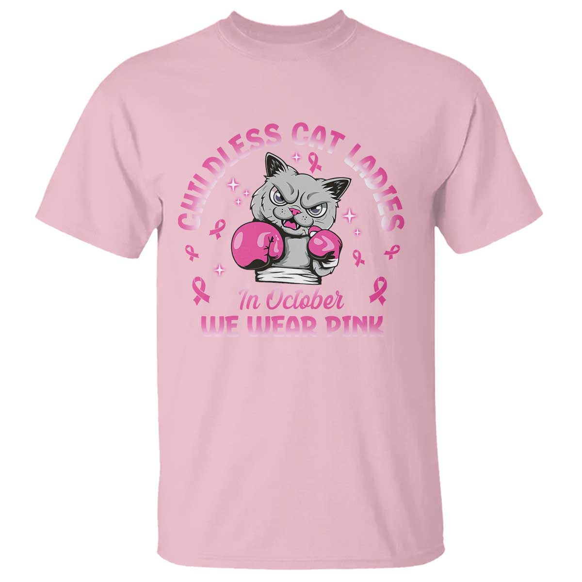 Breast Cancer Childless Cat Lady T Shirt In October We Wear Pink - Wonder Print Shop