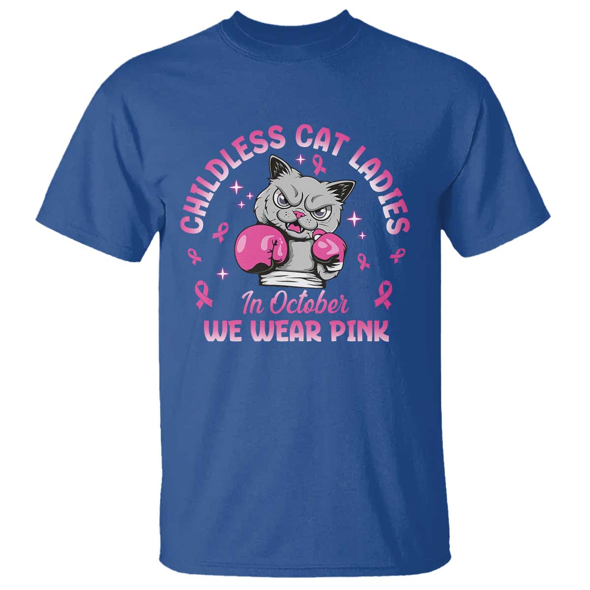 Breast Cancer Childless Cat Lady T Shirt In October We Wear Pink - Wonder Print Shop