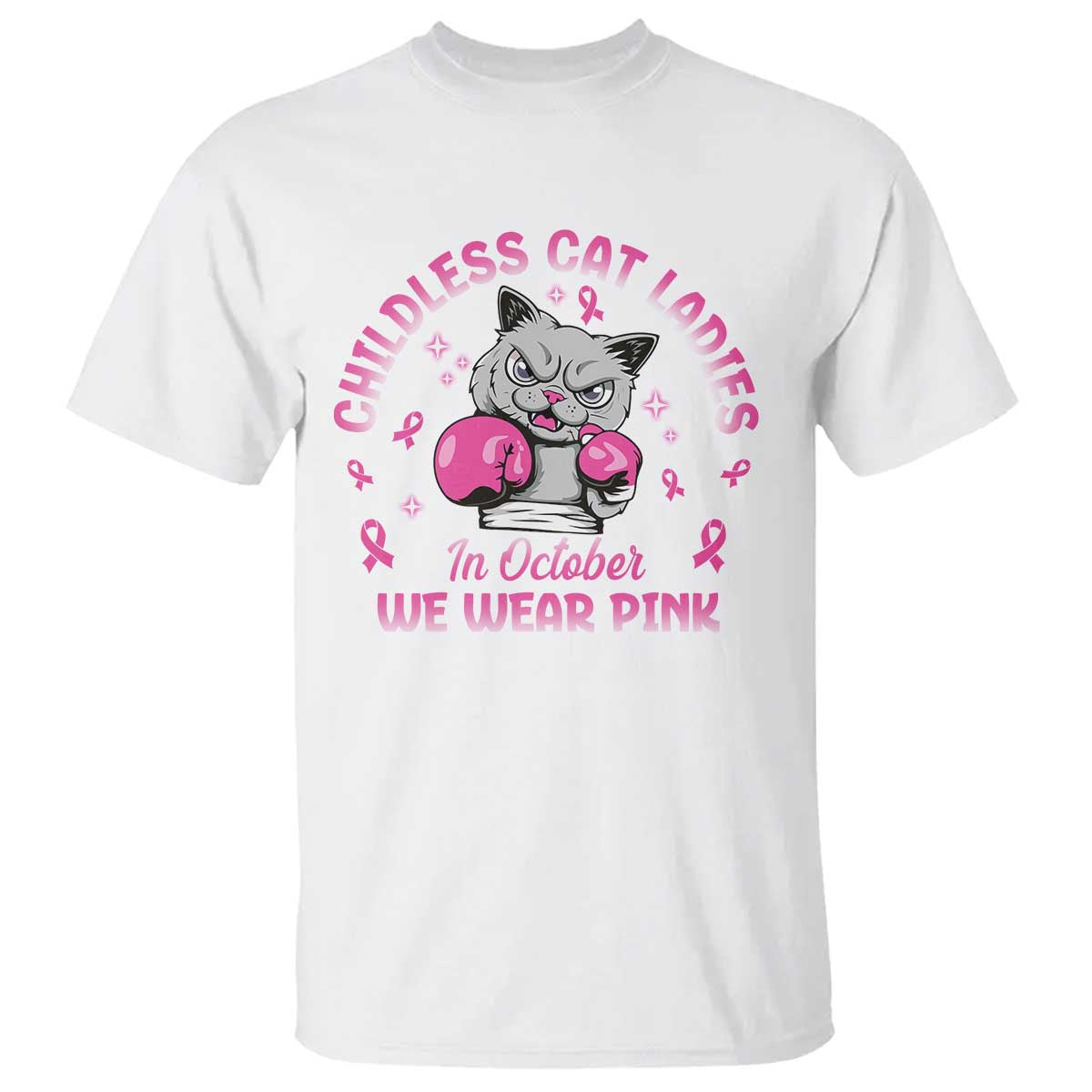 Breast Cancer Childless Cat Lady T Shirt In October We Wear Pink - Wonder Print Shop