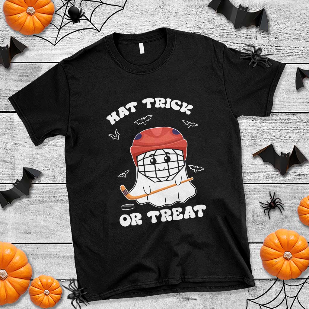 Halloween Hockey T Shirt Hat Trick Or Treat Ghost Player - Wonder Print Shop