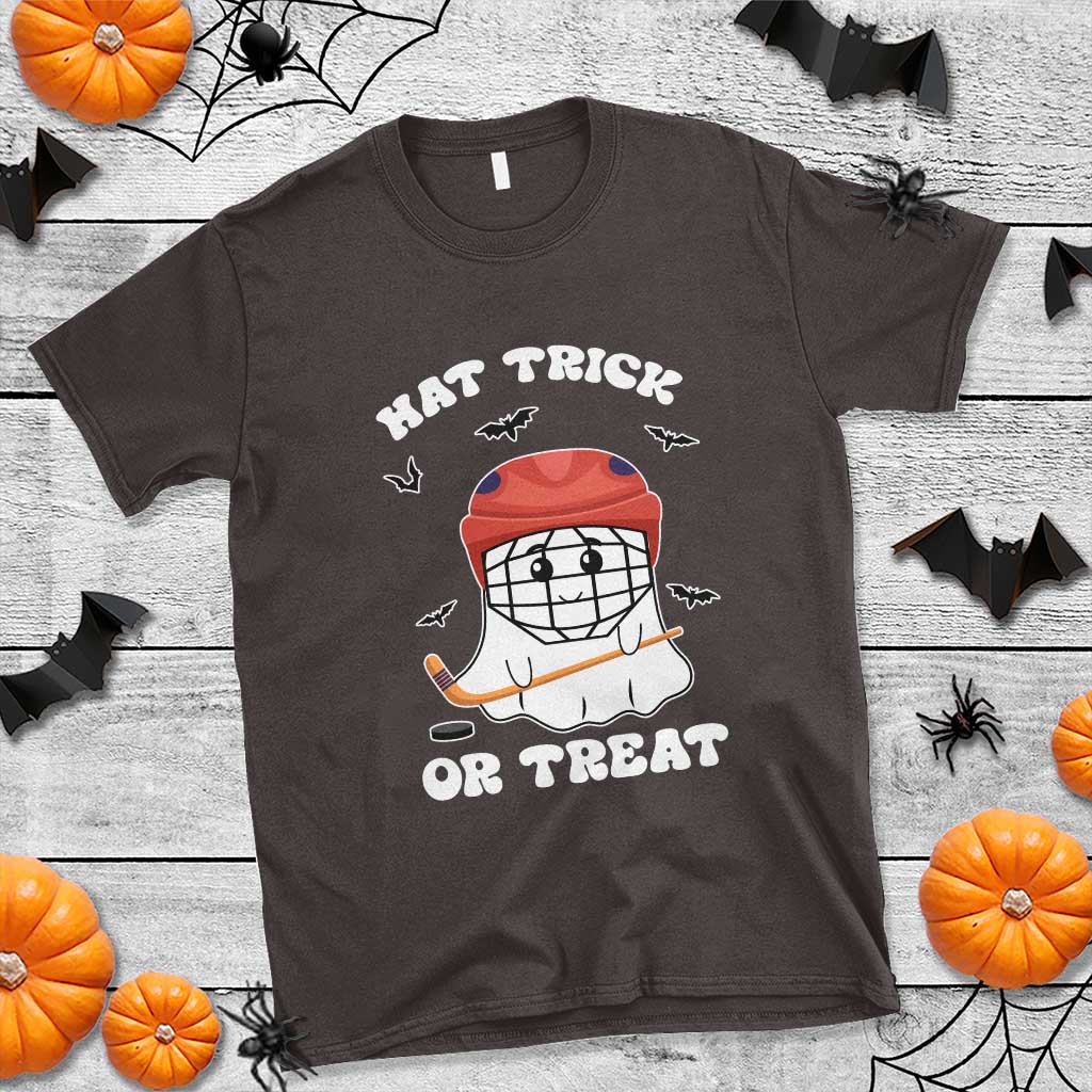 Halloween Hockey T Shirt Hat Trick Or Treat Ghost Player - Wonder Print Shop