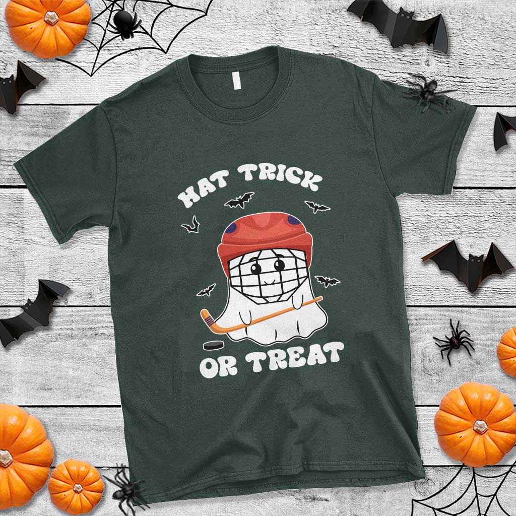 Halloween Hockey T Shirt Hat Trick Or Treat Ghost Player - Wonder Print Shop