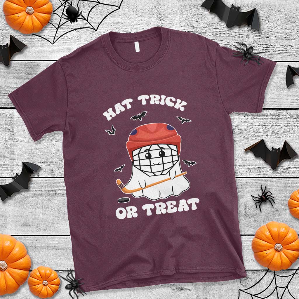 Halloween Hockey T Shirt Hat Trick Or Treat Ghost Player - Wonder Print Shop