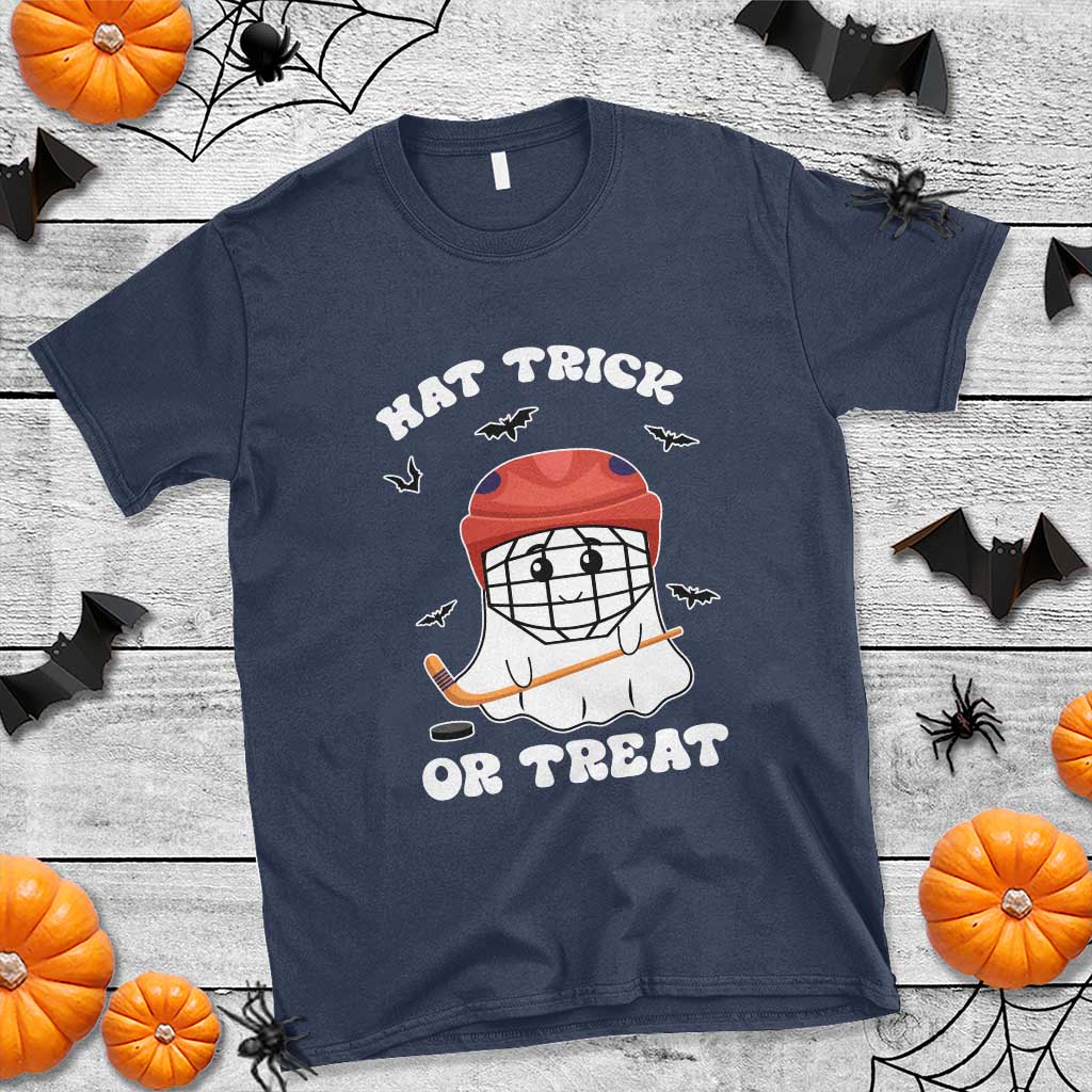 Halloween Hockey T Shirt Hat Trick Or Treat Ghost Player - Wonder Print Shop