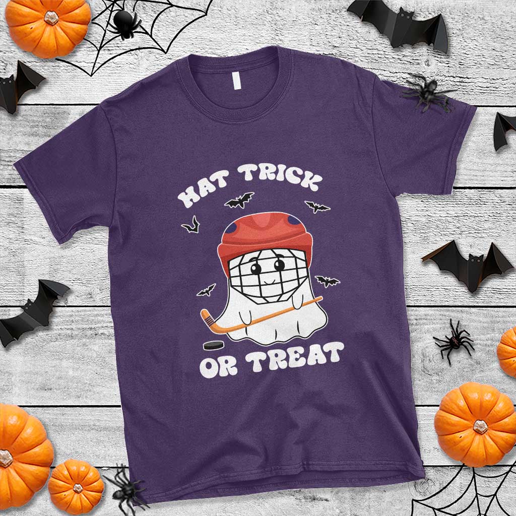 Halloween Hockey T Shirt Hat Trick Or Treat Ghost Player - Wonder Print Shop