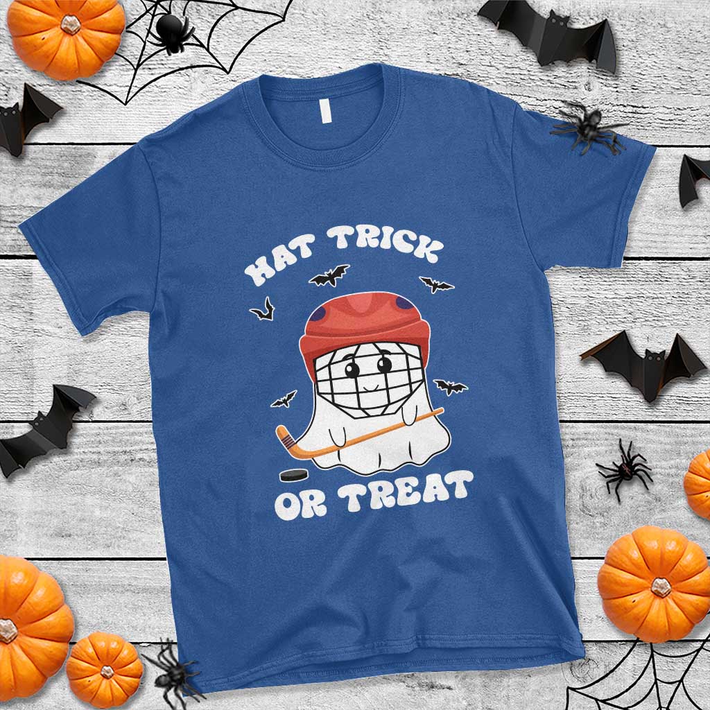 Halloween Hockey T Shirt Hat Trick Or Treat Ghost Player - Wonder Print Shop