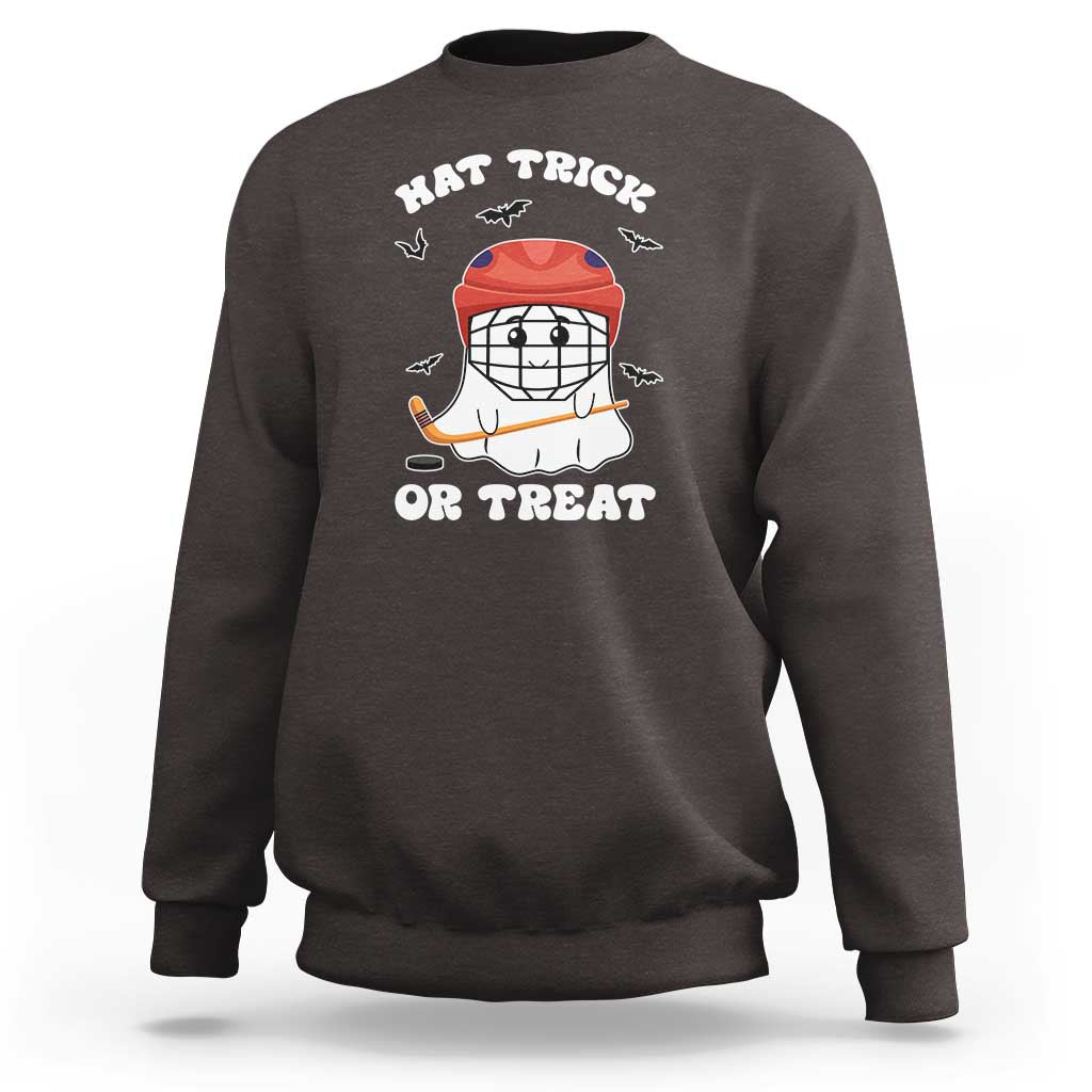 Halloween Hockey Sweatshirt Hat Trick Or Treat Ghost Player - Wonder Print Shop