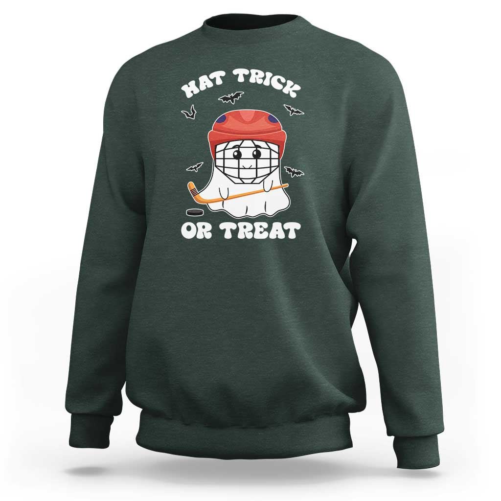 Halloween Hockey Sweatshirt Hat Trick Or Treat Ghost Player - Wonder Print Shop