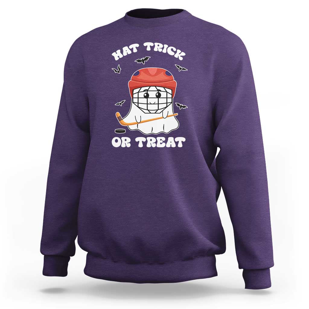 Halloween Hockey Sweatshirt Hat Trick Or Treat Ghost Player - Wonder Print Shop