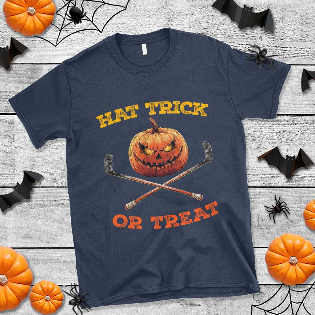 Halloween Hockey T Shirt Hat Trick Or Treat Pumpkin Player - Wonder Print Shop