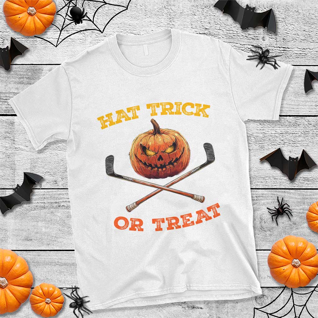 Halloween Hockey T Shirt Hat Trick Or Treat Pumpkin Player - Wonder Print Shop