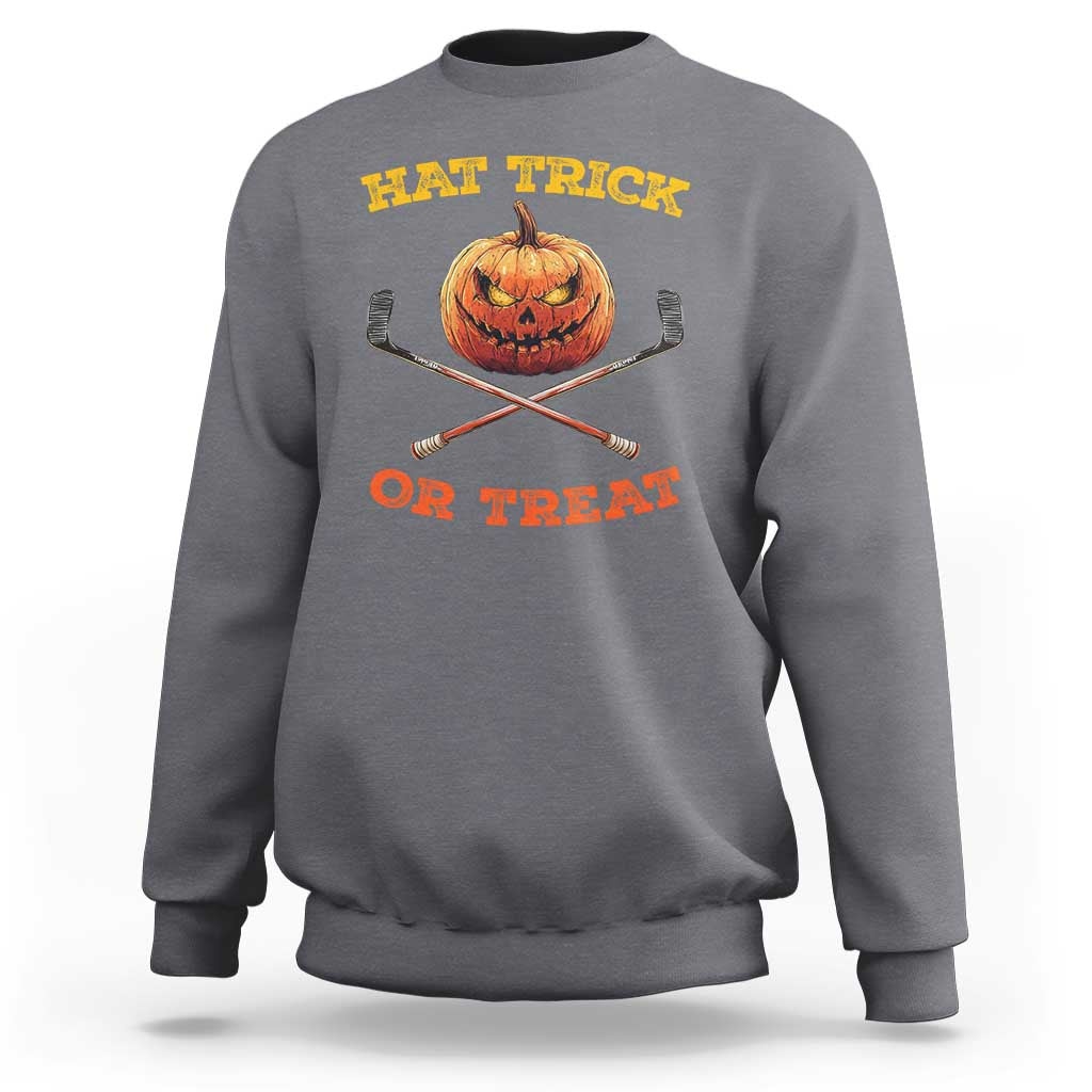 Halloween Hockey Sweatshirt Hat Trick Or Treat Pumpkin Player - Wonder Print Shop