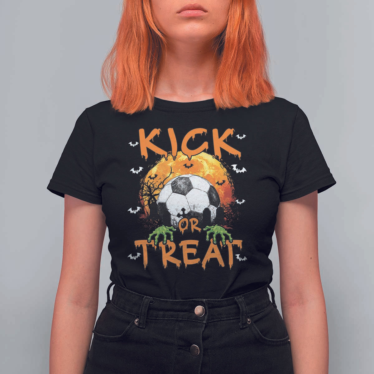 Halloween Soccer T Shirt For Women Kick Or Treat Spooky Season - Wonder Print Shop