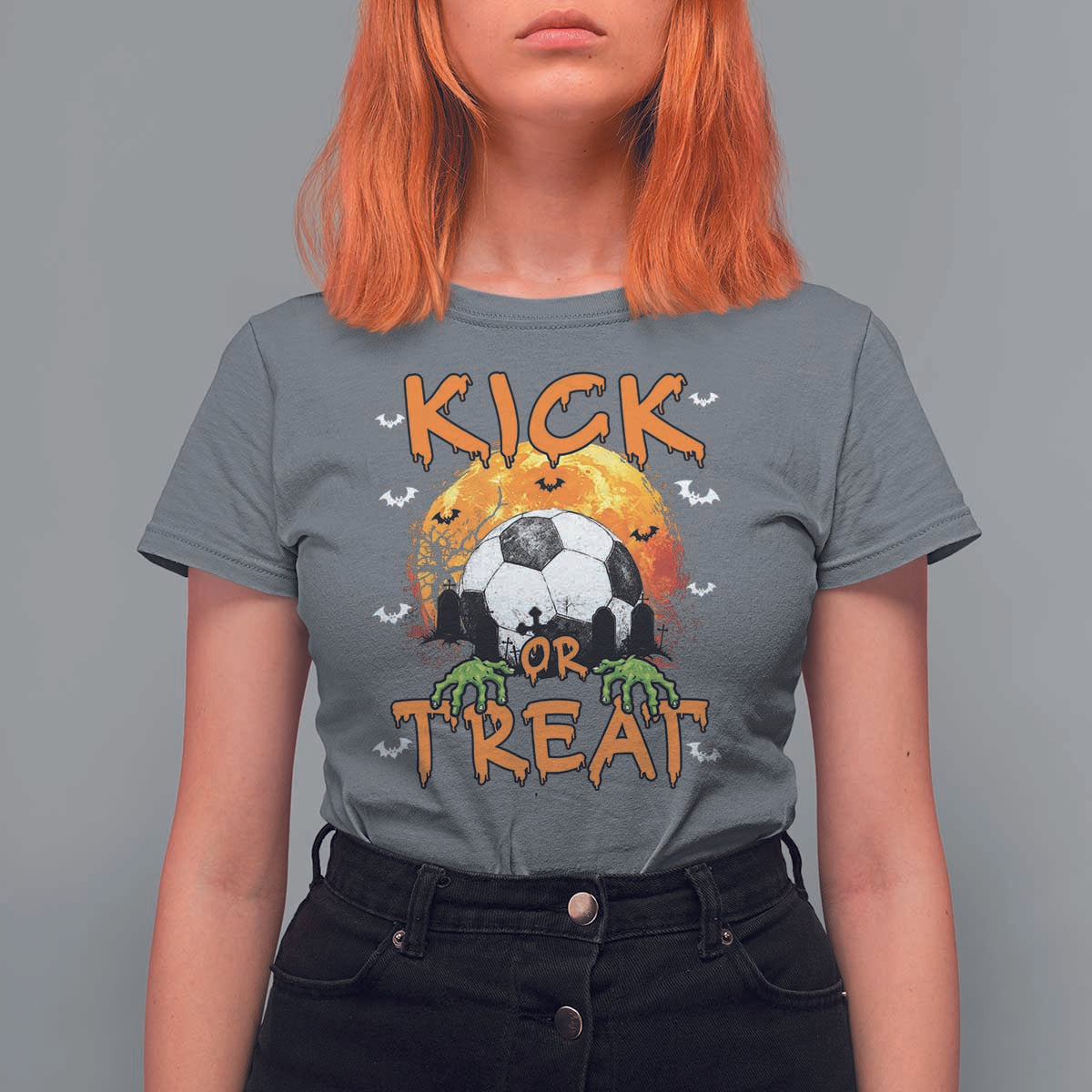 Halloween Soccer T Shirt For Women Kick Or Treat Spooky Season - Wonder Print Shop
