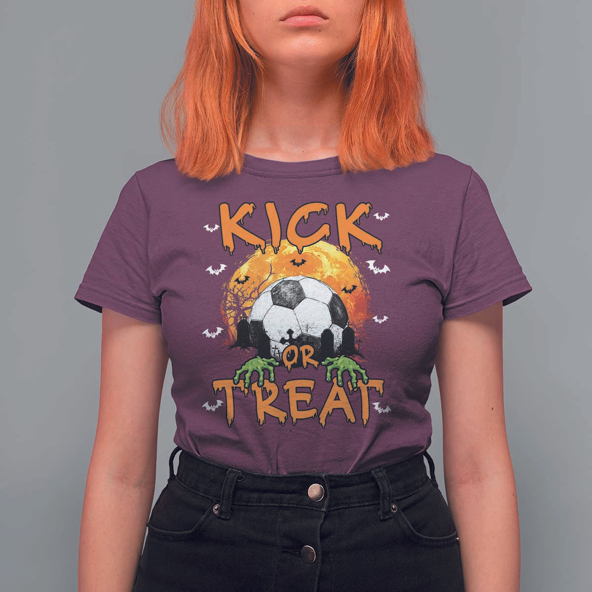 Halloween Soccer T Shirt For Women Kick Or Treat Spooky Season - Wonder Print Shop