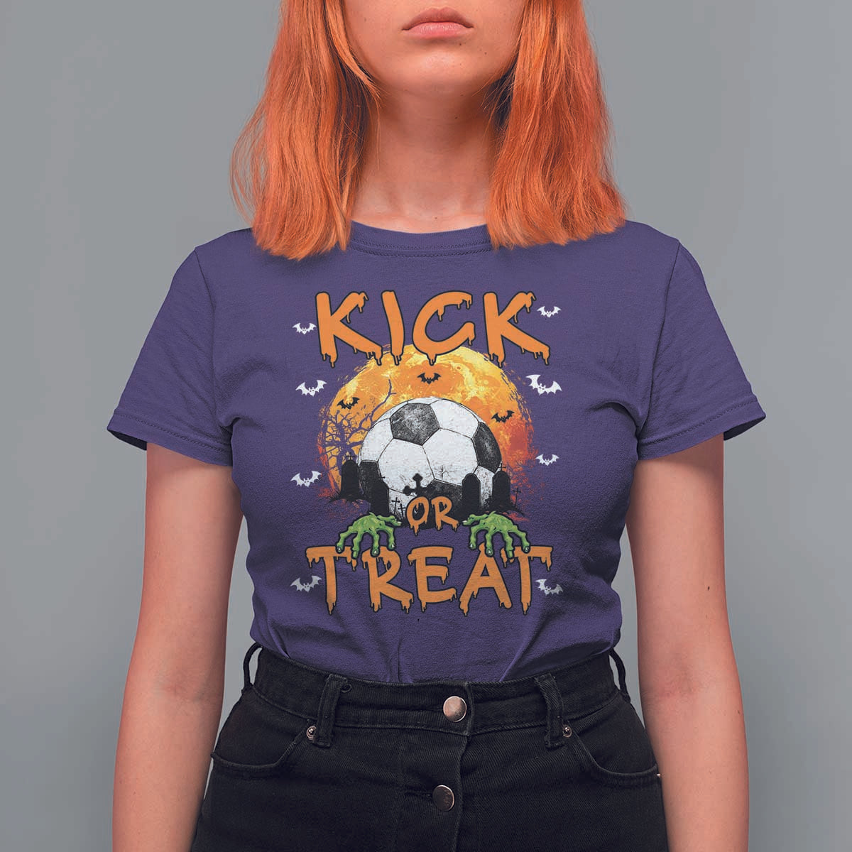 Halloween Soccer T Shirt For Women Kick Or Treat Spooky Season - Wonder Print Shop