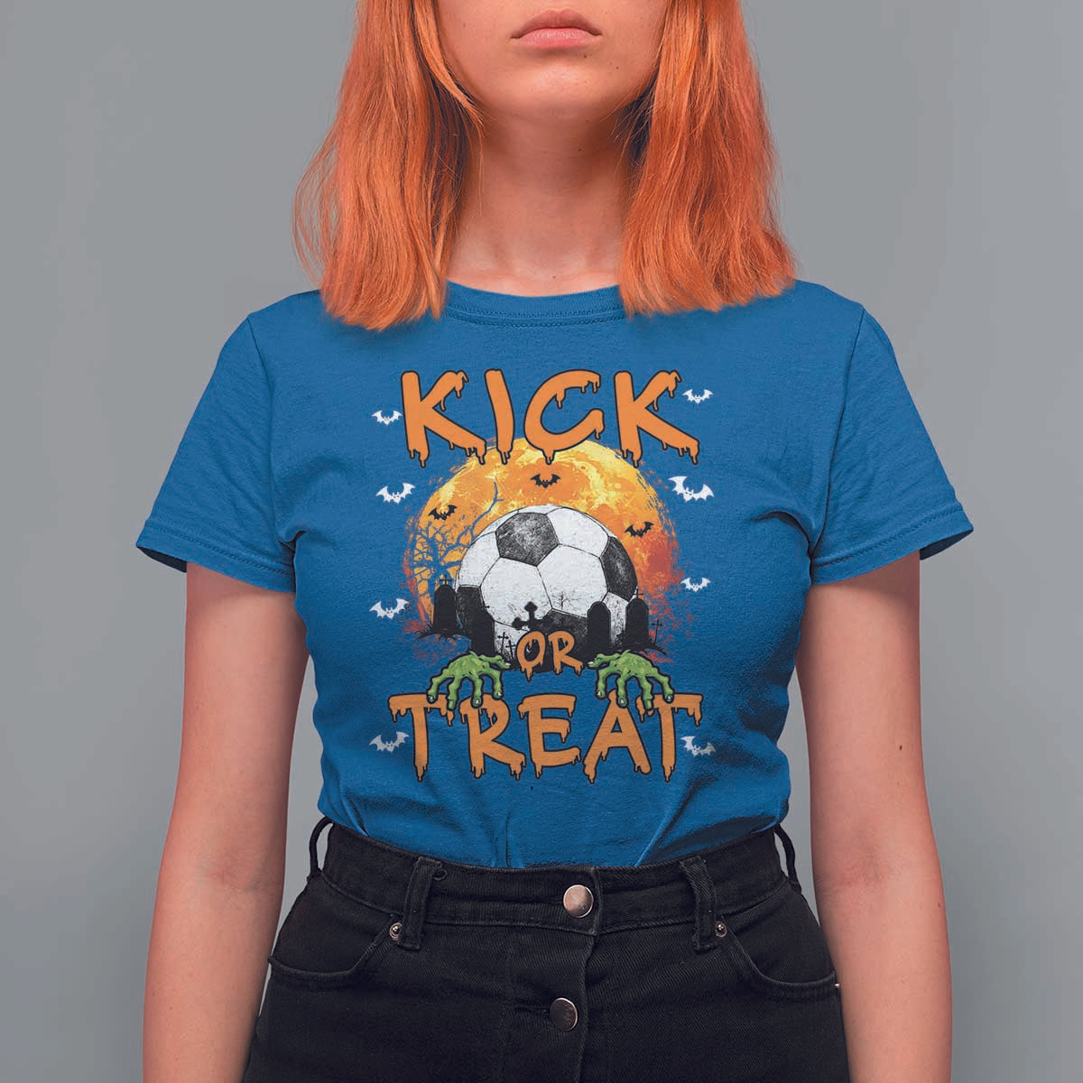 Halloween Soccer T Shirt For Women Kick Or Treat Spooky Season - Wonder Print Shop