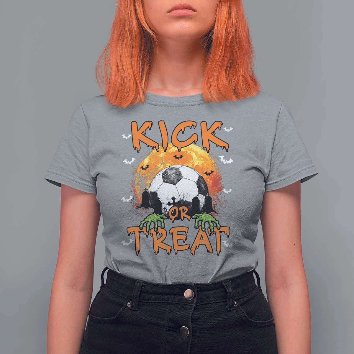 Halloween Soccer T Shirt For Women Kick Or Treat Spooky Season - Wonder Print Shop