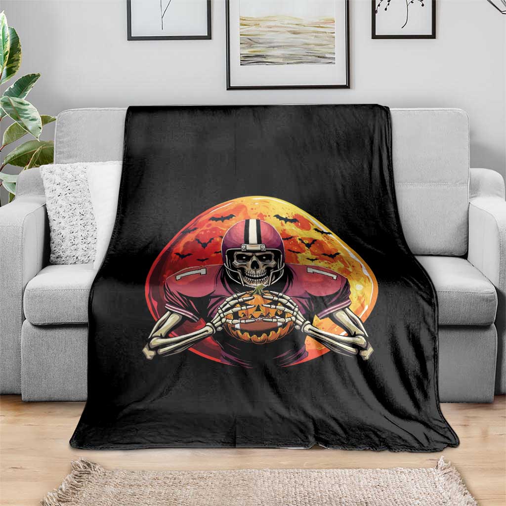 Halloween Football Throw Blanket Spooky Skeleton Player - Wonder Print Shop