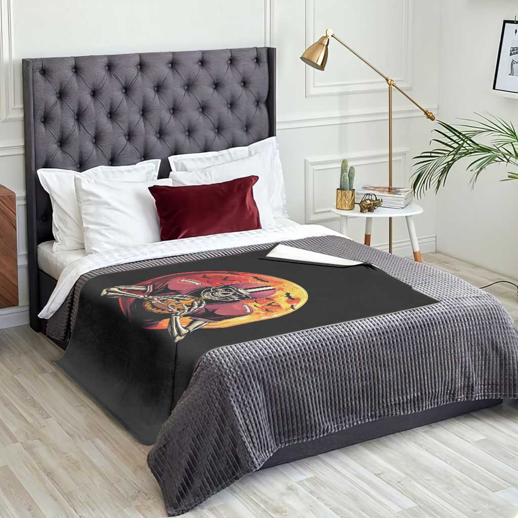 Halloween Football Throw Blanket Spooky Skeleton Player - Wonder Print Shop