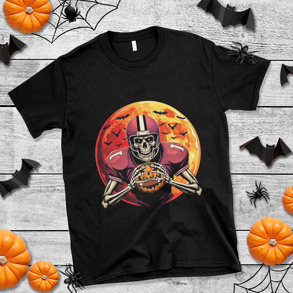 Halloween Football T Shirt Spooky Skeleton Player - Wonder Print Shop