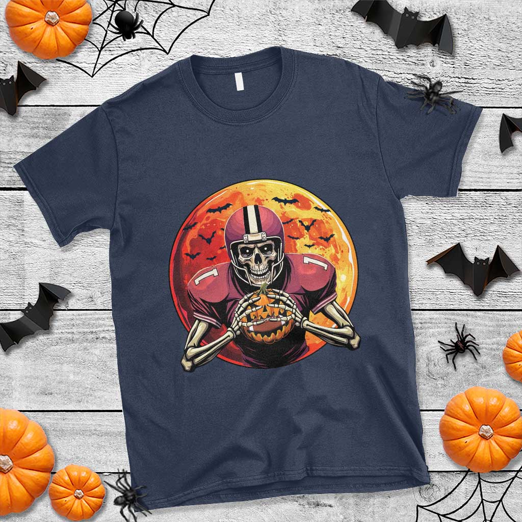 Halloween Football T Shirt Spooky Skeleton Player - Wonder Print Shop