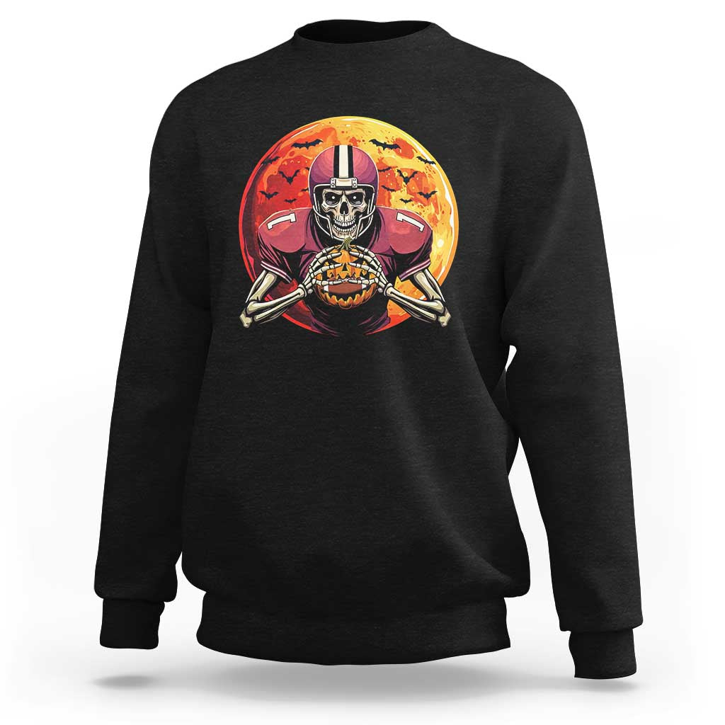 Halloween Football Sweatshirt Spooky Skeleton Player - Wonder Print Shop