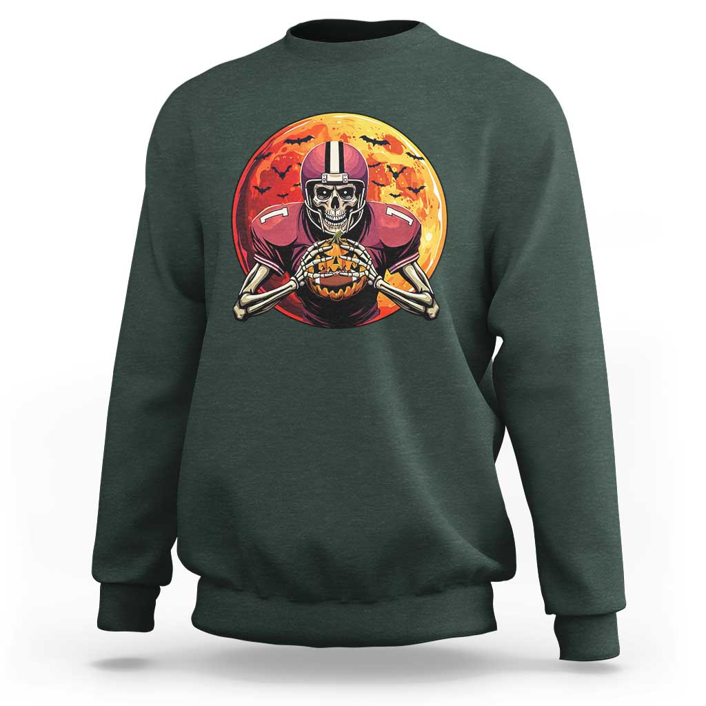 Halloween Football Sweatshirt Spooky Skeleton Player - Wonder Print Shop